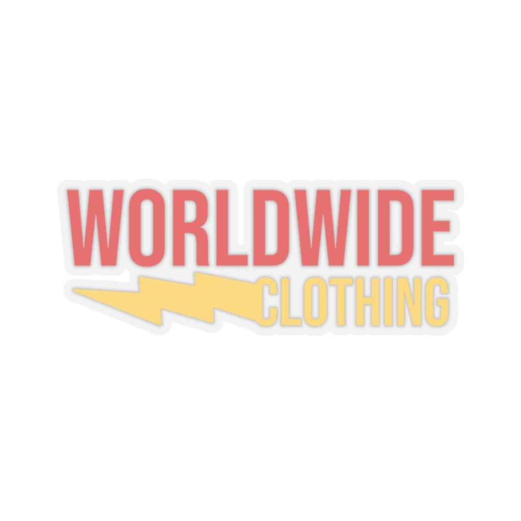 "Worldwide Clothing" Red and Yellow Stickers