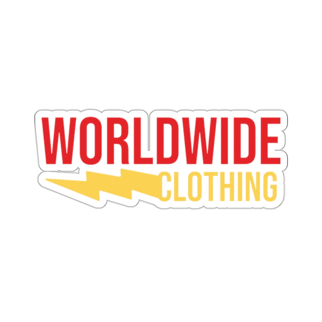 "Worldwide Clothing" Red and Yellow Stickers
