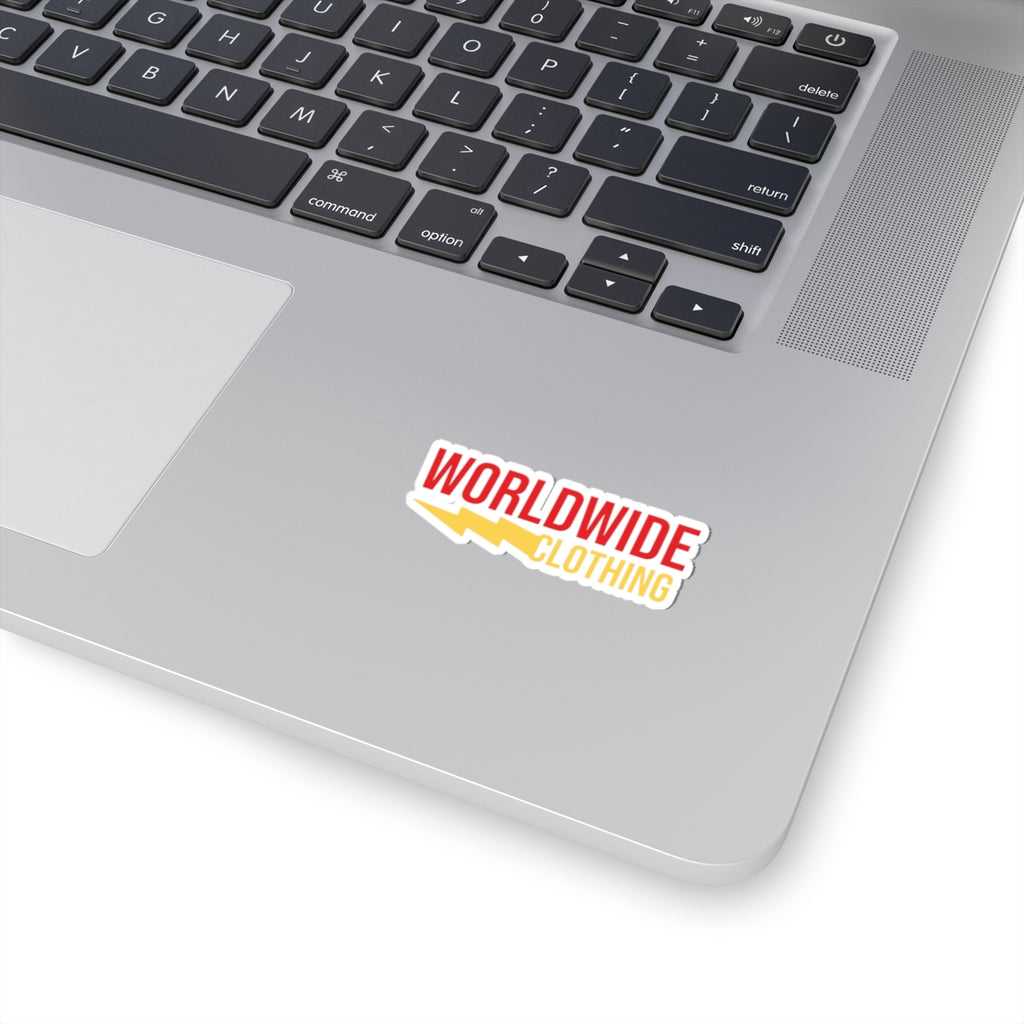 "Worldwide Clothing" Red and Yellow Stickers