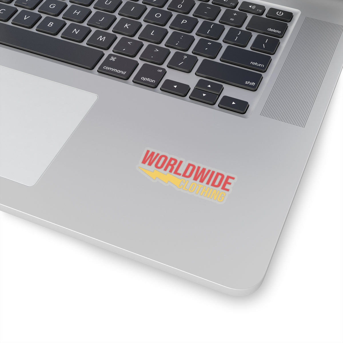 "Worldwide Clothing" Red and Yellow Stickers